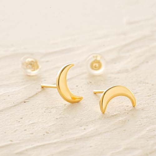 MYEARS Women Crescent Moon Earrings Gold Stud 14K Gold Plated Small Simple Hypoallergenic Everyday Jewelry