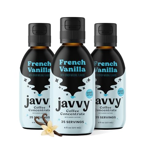 Image of Javvy Cold Brew Coffee Concentrate Instant Coffee, Vanilla, 3 Pack | 100% Real Coffee, 0g Sugar, No Artificial Flavors, 60-80mg Caffeine per Serving, Gluten Free, Makes Hot or Iced Coffee
