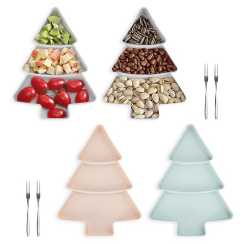 4 Stück Weihnachtsteller Snack Teller in Weihnachtsbaumform,...