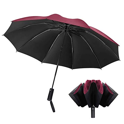 Welltop Parapluie Pliant, Parapluie Pliant de Voyage à Ouverture/Fermeture Automatique Portable 10 côtes Parapluies de Pluie pour Hommes/Femmes Parapluie de Voyage Anti-UV avec revêtement