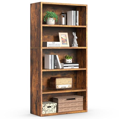 Sweetcrispy Industrial 5 Shelf Bookcase - Large 53 Inch Tall Floor Standing Open Bookshelf for Home Office Living Room and Bedroom Storage Classic White