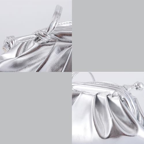 Image of BRYCTSISEN Pleated Evening Vegan Leather Clutch Handbag Purse Metallic PU Cloud Shoulder Bag for Women Evening Purse Handbag