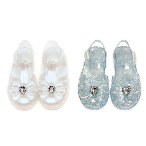 Jelly Sandals For Toddler Girls Closed Toe Waterproof Bow Flat Shoes For Little Kids Big Girl Random Pack Blind Box Pearly White Or Glitter Transparent Color