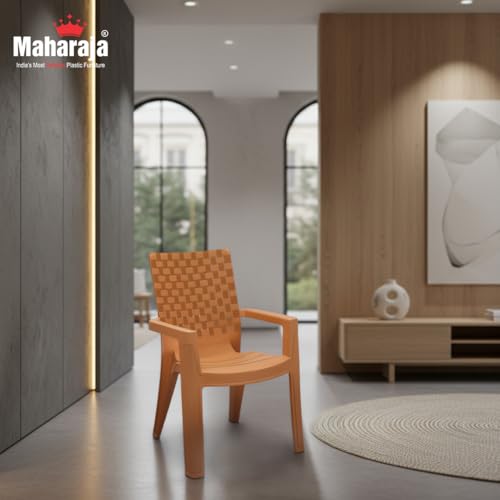 Image of MAHARAJA Heavy Duty Plastic Chairs for Home & Office | Comfortable | Arm Rest | 200Kg Capacity (A Gold, Pack of 6)