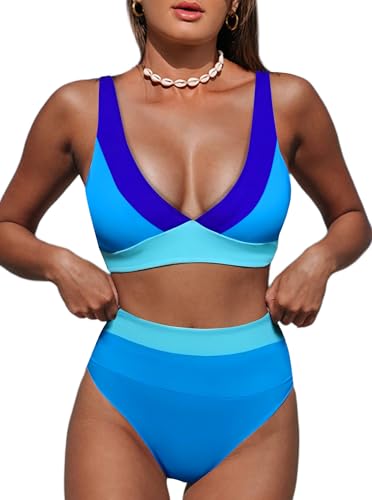 Image of Hilinker Women's Leopard Bikini Swimsuits V Neck High Waisted 2 Piece Bathing Suits