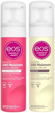 eos Shea Better Shaving Cream for Women, Vanilla Bliss, Shave Cream, Skin Care and Lotion & Shea Better Shaving Cream for Women, Pomegranate Raspberry, 24HR Hydration, 207ml