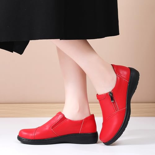 Image of QAE Loafers for Women Comfort Women's Penny Loafers with Zipper Orthopedic Lightweight Slip-On Flats Casual Work Dressy Walking Business Shoes