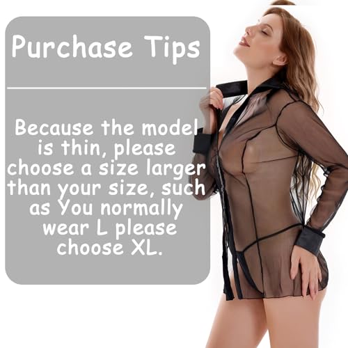 Sheer Mesh Button Shirt Women's Chiffon Shirt Long Sleeved See-through Blouse2