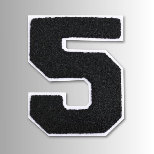 Patch de número universitário de chenille preto de 4,5 polegadas (4-1/5.1 cm), grande ferro no número '12.7 cm para jaquetas Letterman, moletons com capuz, mochilas, coletes e conserto de roupas