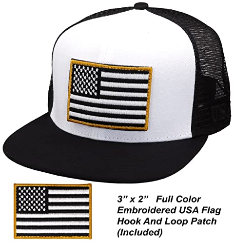 Image of Antourage American Flag Unisex Baseball Hat for Men and Women | USA Flag Mesh Snapback Flat Visor Cap + 2 Patriotic Patches
