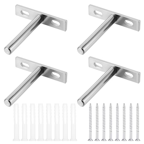 Coptiner 4 soportes flotantes para estantes ocultos resistentes con tornillos de expansión de 8 piezas para decoración de pared, muebles de armario, muebles, estantes, soporte plateado