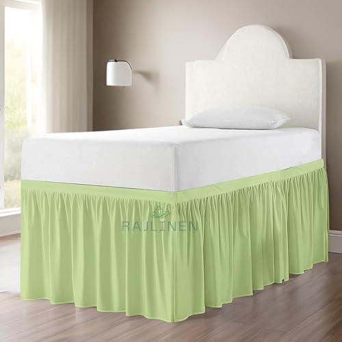 Rajlinen Extra Long Dorm Bed Skirt, 40" Tailored Drop Dust Ruffle, 100% Microfiber, Wrinkle-Resistant, Easy Fit College Bedding Essential Perfect for Lofted Beds, Twin XL, Sage