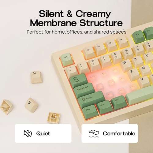 Image of MechLands Aula S102 Membrane Gaming Keyboard with Number Pad, 100% Full Size Layout, USB-C Wired, RGB Backlit, Creamy Silicone Structure, Silent Keyboard for PC Game /Office (Yellow)