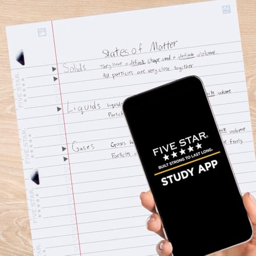 Five Star Papel de folha solta + aplicativo de estudo, papel para caderno, papel pautado largo, refo