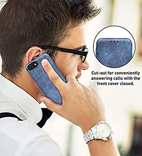 Image of PULOKA iPhone SE /7 /8 PU Leather Slim Flip Case Cover with Card Holder Compatible with iPhone SE /iPhone 7 / iPhone 8 (Blue)