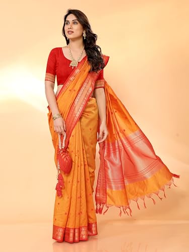 Image of Sidhidata Women's Cotton Silk Jacquard Boardered Saree With Unstitched Blouse Piece (Kalyani)