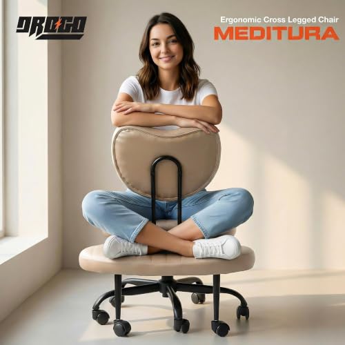Image of DROGO Meditura Ergonomic Cross Legged Office Chair with 360 Wheels, ADHD Chair for Adults, Meditation Chair, Yoga Office Chair, Comfortable Back Support, 4.7' Adjustable Height & Recline (Brown)