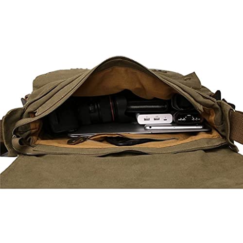 Bolso mensajero de cuero vintage para laptop 32cm verde ejército miniatura 5