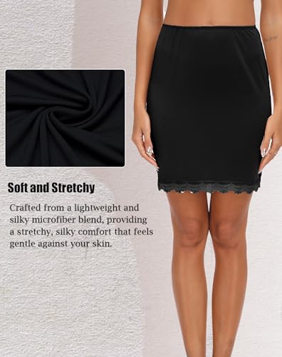 Vlazom Unterrock kurz Petticoat Knielang Halbrock für Damen Elegantes Unsichtbar Underskirt Spitze(M,Schwarz)