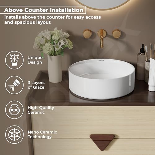 Image of Plantex Ceramic Table Top Wash Basin For Bathroom /Table Top Washbasin with 10 Years Glaze Warranty by Plantex /Round Countertop Vessel Sink Basin For Home /Office /Hotel (14.5 X 14.5 X 5Inch-RUBY-White)