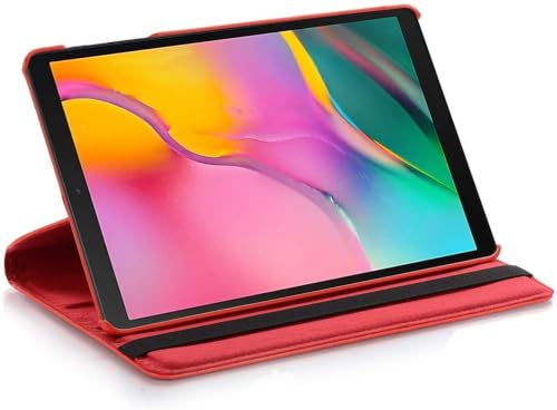 Image of M Cart 360 Degree Rotating Universal Camera Hole Leather Stand Case Cover for Samsung Galaxy Tab A 8.0 Inch T350, T351 (Red)