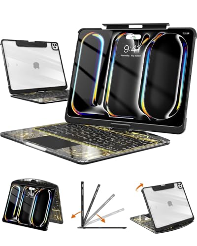 Image of Transparent Keyboard Case for iPad Pro 11 inch (M5 /M4, 2025 /2024) Wireless Keyboard with 7 Colors Backlight, 360 Rotatable Protective Case with Pencil Holder, Multi-Touch Trackpad, Thin & Light, Black