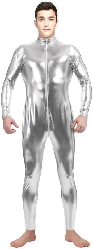 Men's and Women's Shiny Metallic Bodysuit Zentai Unitard Halloween Costume