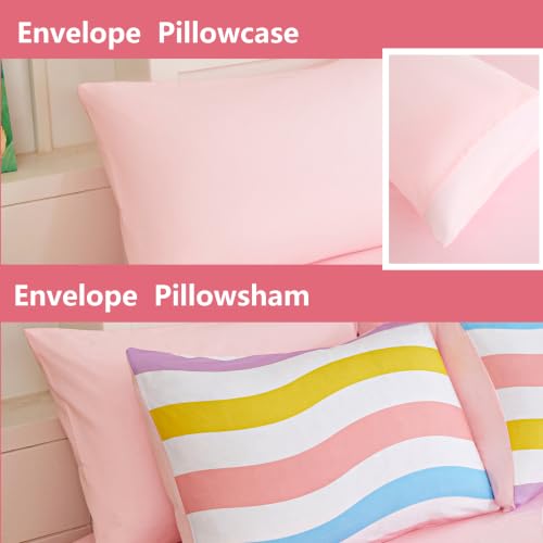 Image of Twin Bedding Set for Girls 5 Piece Pink Macaron Wavy Comforter Set for Girls Super Soft Microfiber Bed Set Bed in a Bag with Comforter Sheets Pillowcase & Sham (5 Piece Twin Size)