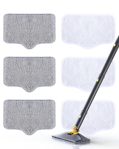 Image of Steam Mop Pads with Washable and Reusable, 6 Pack Replacement, 2 Material Types Accessories Compatible With Steamer Mop for Cleaning Floors and Carpets, White and Gray