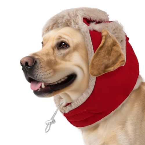 Dog Hats for Large Dogs, Christmas Dog Hat with Ear Holes & Adjustable Chinstrap, Pet Warm Snow Bomber Hat for Cold Weather, Soft Faux Rabbit Fur, Outdoor Beanies Noise Protection