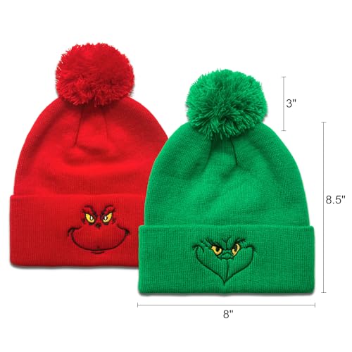 Ohjijinn 2 peças de gorro de malha de Natal, chapéu verde de Natal, chapéu quente despojado, gorro m