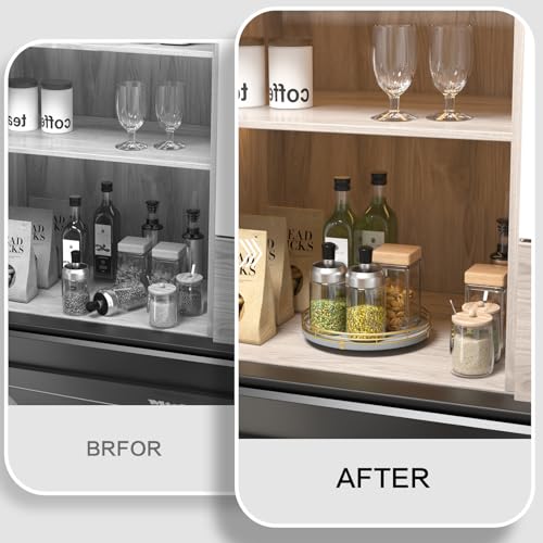 Image of 9 inch Wooden Lazy Susan Turntable for Cabinet - Rotating Spice Rack Organizer, Small Gray Kitchen Countertop Tray for Dining Table & Pantry Storage