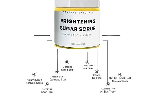 Turmeric Brightening Scrub, Skin Brightening Sugar Scrub, Dark Marks, Acne Scars, Hyperpigmentation, Uneven Skin Tone, Dark Inner Thighs, Melasma, Bikini Line 8Oz #TOP5