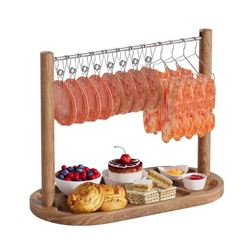 Gernshe Bacon Display Rack-Acacia Bacon Clothesline Serving Tray-Bacon Hanger-Exquisite Bacon Serving Dishes-Housewarming Gifts for New Home-Home Party Wedding Gift Ideas