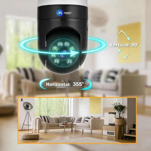 Image of Maizic Smarthome 3MP HD WiFi CCTV Camera for Home Indoor & Outdoor | PTZ Bulb Camera with Color Night Vision | Motion Detection | Two-Way Audio | Siren Alarm | Smart Security WiFi Camera