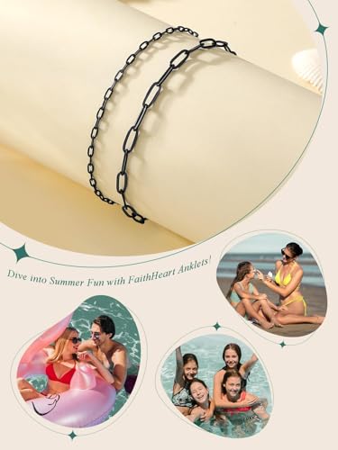 Image of FaithHeart Waterproof Ankle Bracelets for Women, 1 /2 /3Pcs Non Tarnish Stainless Steel Layered Anklet Set Paperclip Figaro Cuban Link Chain Dainty Summer Beach Jewelry Gift Adjustable Size