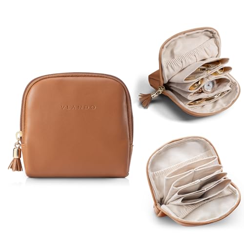 Vlando Mini Jewelry Travel Case,Jewelry Pouch Bags with Zipper, Velvet Jewelry Organizer Storage Bag for Bracelet Rings Earring Travel Essentials Gifts for Women Girl - Dark brown