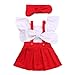 Produktbild Wangscanis Baby Mädchen Kleid Rot Sommer Anzug Nabel Kurzarm Schulterfrei Rüschen Schleife mit Stirnband Gr. 90 cm, rot