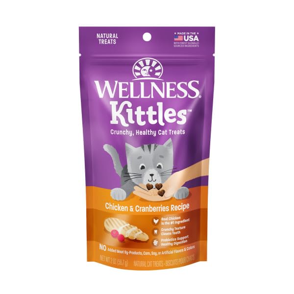Wellness Kittles Crunchy Cat Treats, All Lifestages, Kitten to Senior, Natural, Grain Free, Chicken and Cranberry Flavor, 2 oz Bag - Image 4