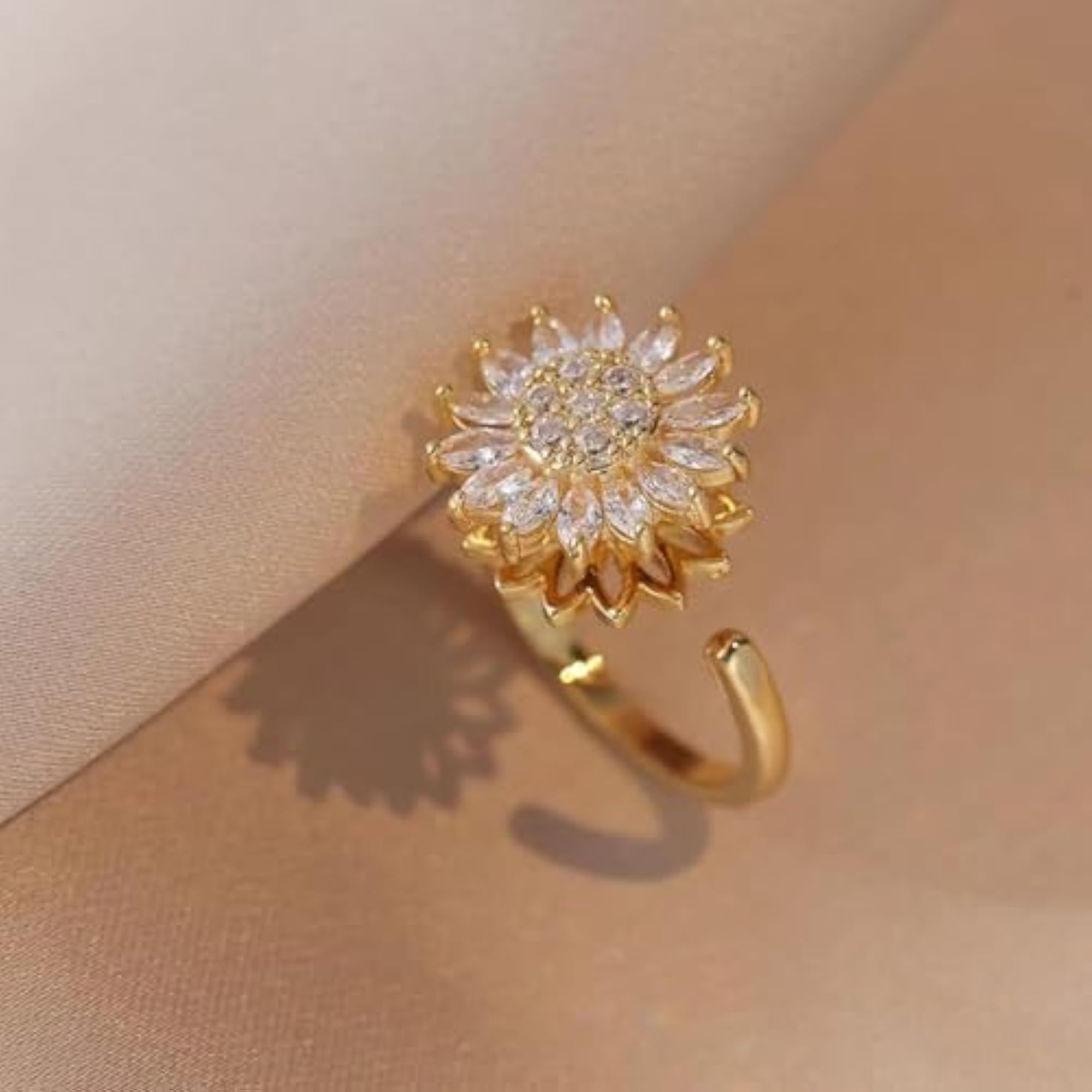 Women's Sunflower Fidget Spinning Adjustable Ring, Trendy Design