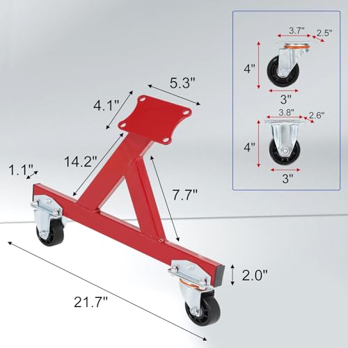 Image of Metal Engine Stand for LS Series V8 Engines - Heavy Duty Steel Cradle (2 PCS), Rolling Storage Stand with Swivel Casters, Engine & Transmission Storage Support, Red