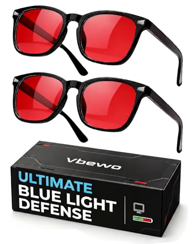 Image of 2 Packs Professional Sleep Glasses with 99.9% Blue Light Blocking Dual AR Coatings Red Lens, Computer Gaming Glasses for Men Women, Anti Fatigue & Eye Strain