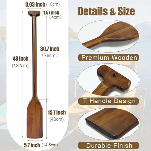 RUBAPOSM Vintage Style Wooden Oar Canoe Paddle 4 Feet,Ergonomic T-Shaped Handle,Handcrafted Durable Pine Wood Oars for Kayaking/Fishing/Rowing Boats/DIY Home Decoration Gift（2 Pieces） - Thumbnail 7