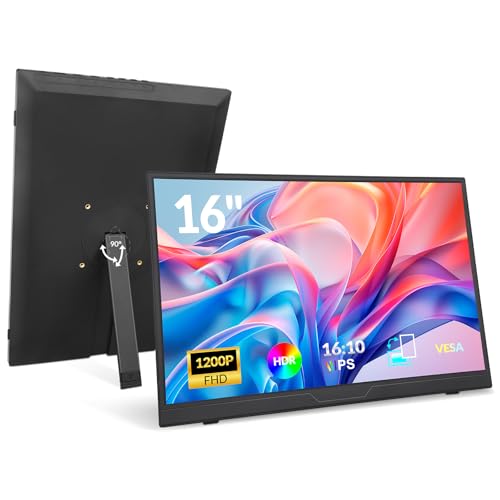 Image of LR Portable Monitor, 16 inch FHD 1200P, 16:10 Horizontal /Vertical Monitor, Laptop Screen Extender Built-in Speakers, Portable Monitor for Laptop MacBook Surface PC PS4 /5, VESA Mountable, Plug & Play