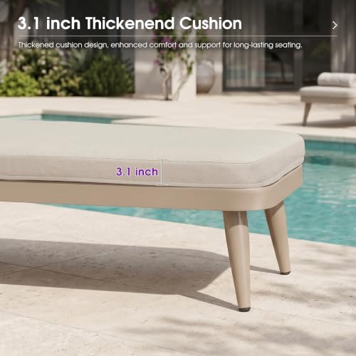 Image of PURPLE LEAF Patio Chaise Lounge Chair with 2 Pillows Aluminum Champagne