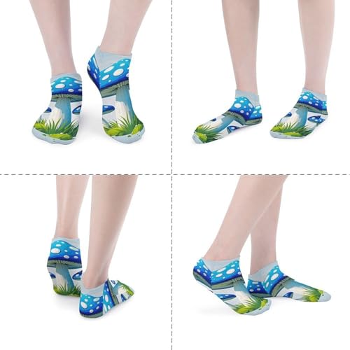 5 Pairs of Cotton Ankle Socks for Women Men Cartoon Blue Mushroom Low Cut Socks for Running Hiking No Show Athletic Sock4