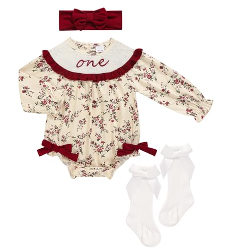 Image of GRNSHTS Baby Girl Birthday Cake Smash Outfit Toddler Girl My 1st Birthday Romper Tutu Skirt with Headband Clothes Set