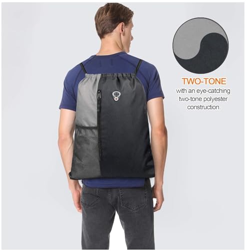 Image of ALASKA Drawstring Backpack Sports Gym Bag Large Size (18 Inch x 14 Inch) for Women & Men, Large Size With Two Zipper Pockets and Water Bottle Mesh Pocket.