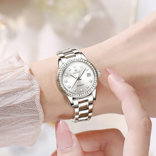 Image of OLEVS Womens Automatic Watch Gold Luxury Diamond Self Winding Ladies Wrist Watches Waterproof Luminous Date