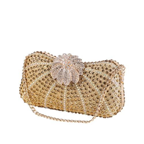 Women's Fashion Rhinestone Beaded Evening Bag Flower Lock Clutch Handbag
